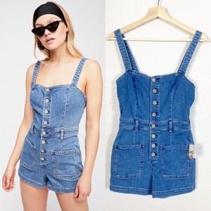Free People new Lola Denim Jumper Shorts Romper Size 0